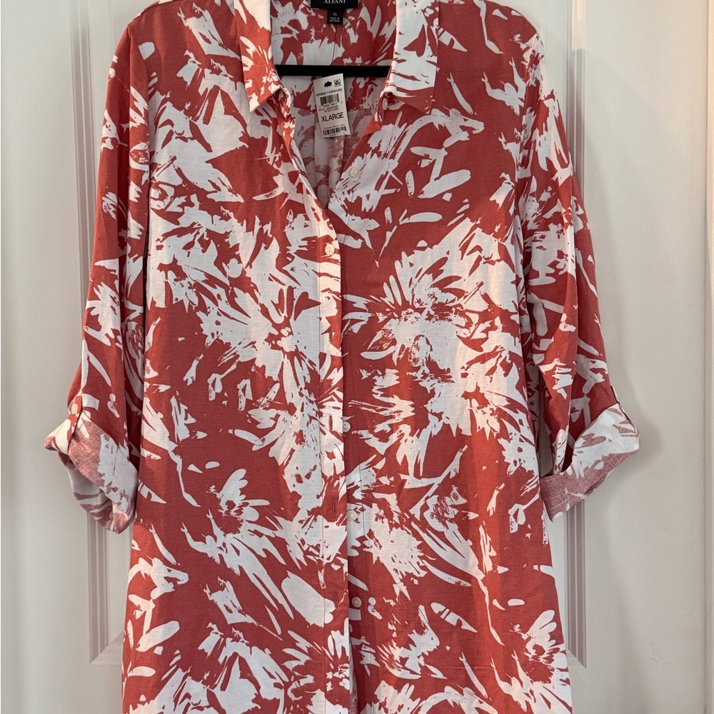 Alfani Coral and White Floral Shirt